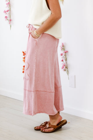 Flower Power Terry Knit Pants in Dried Rose