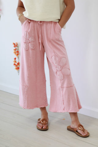 Flower Power Terry Knit Pants in Dried Rose