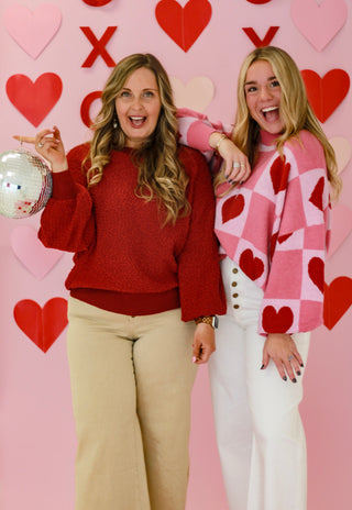 Home Away from Home Cozy Sweater in Cherry Red