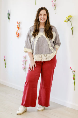 Downtown Vibes Wide Leg Pants in Red Velvet