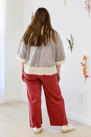 Downtown Vibes Wide Leg Pants in Red Velvet