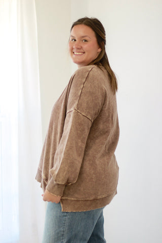 On Notice Acid Wash Pullover in Brown