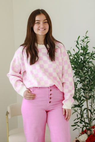 Checking Into It Sweater in Pink