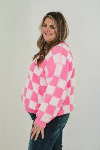 Feeling Loved Pink on Pink Check Print Sweater