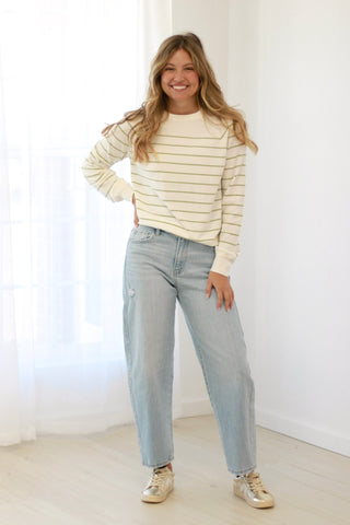 A Change of Heart Striped Lightweight Sweater in Sage
