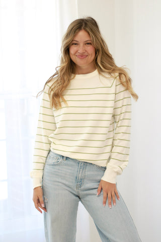 A Change of Heart Striped Lightweight Sweater in Sage