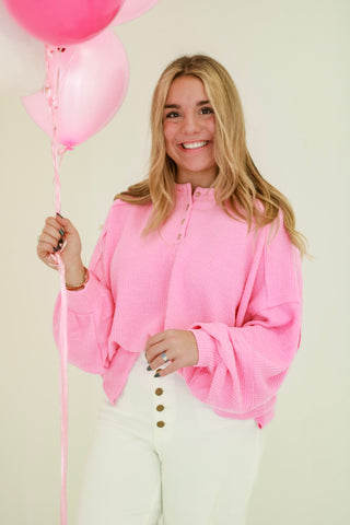 Candy Kisses Ribbed Henley in Pink