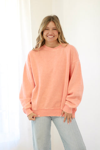 You're It Acid Wash Sweatshirt in Coral