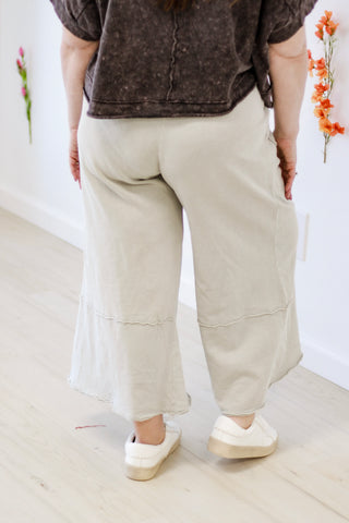 Flower Power Terry Knit Pants in Stone