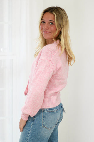 Point of View Button Up Sweater in Blush