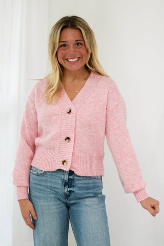 Point of View Button Up Sweater in Blush