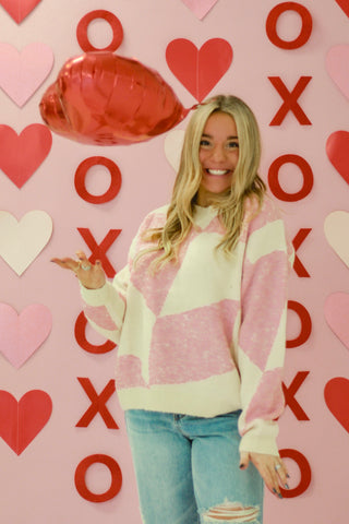 A Little Sideways Pink Check Sweater