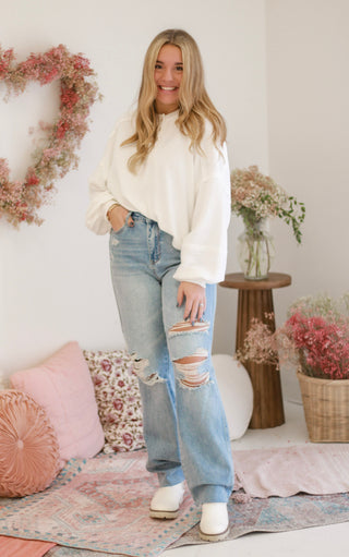 Candy Kisses Ribbed Henley in White