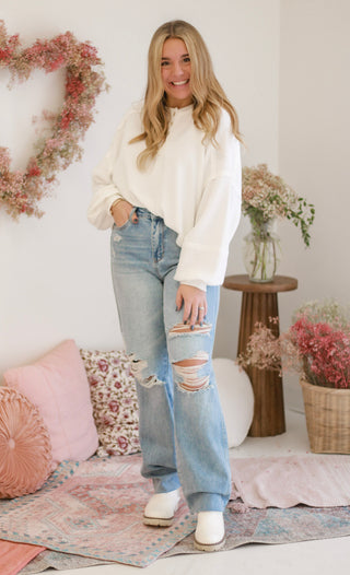 Candy Kisses Ribbed Henley in White