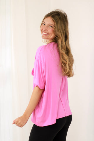 Routinely Perfect Ribbed Top in Candy Pink