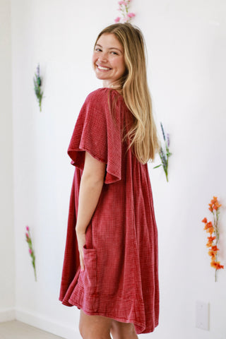 I'm Gonna Be Your Forever Gauze Dress in Boho Red