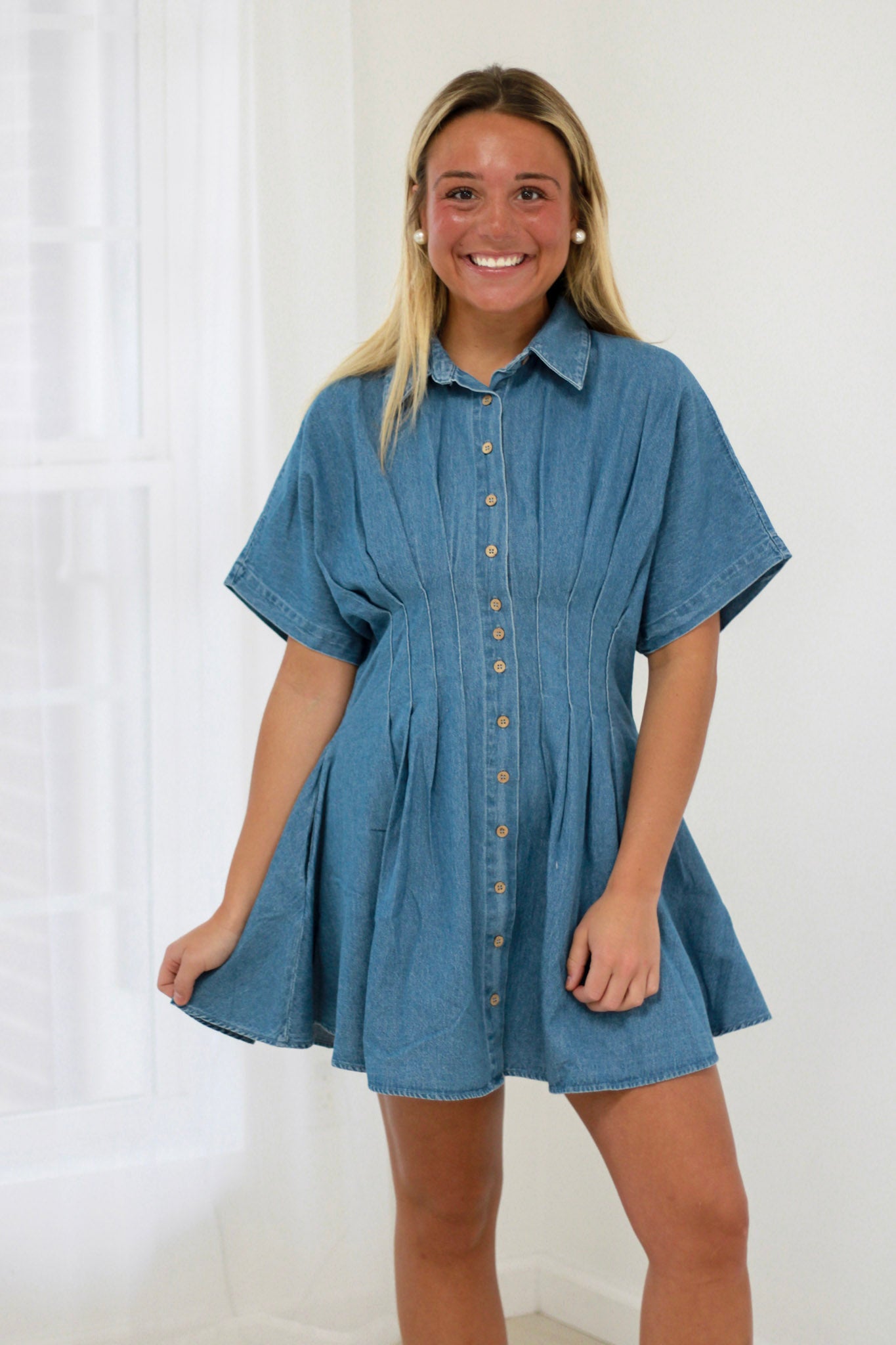 high end denim dresses Ladies - Dark Denim Blue Embellished Denim Dress - Size: XXS