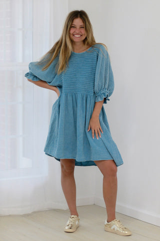 Doting on You Dress in Denim Blue