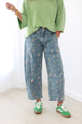 Picked Just for You Floral Pants in Denim