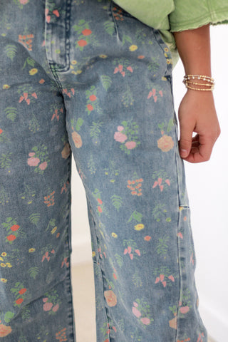 Picked Just for You Floral Pants in Denim