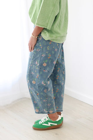 Picked Just for You Floral Pants in Denim