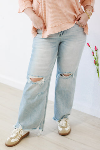 Walk This Way Distressed Mica Jeans in Light Wash