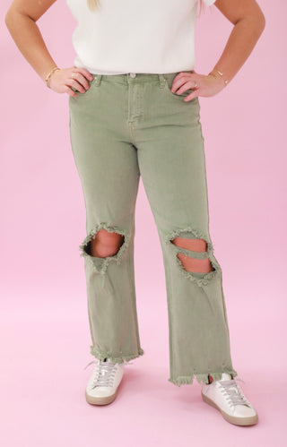The Harper Destroyed Olive Jeans by Risen
