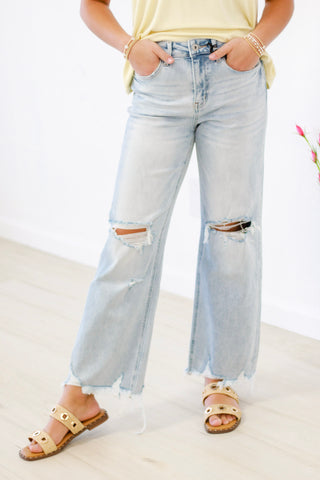 Walk This Way Distressed Mica Jeans in Light Wash
