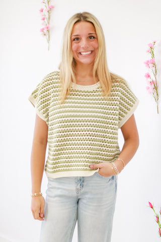 Dreaming of Paradise Crochet Top in Light Olive
