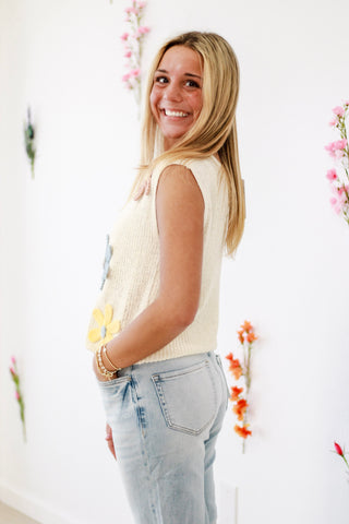 Welcoming Spring in Florals Sleeveless Sweater