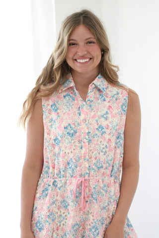 Loving You Hard Cinch Waist Floral Eyelet Dress