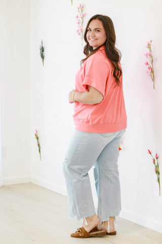 Trip Into Town Zip-Up Sweatshirt in Salmon