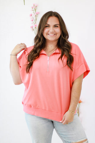 Trip Into Town Zip-Up Sweatshirt in Salmon