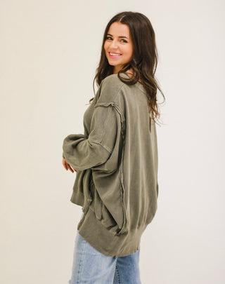 Kiss of Love Vintage Washed Pullover in Dark Mocha