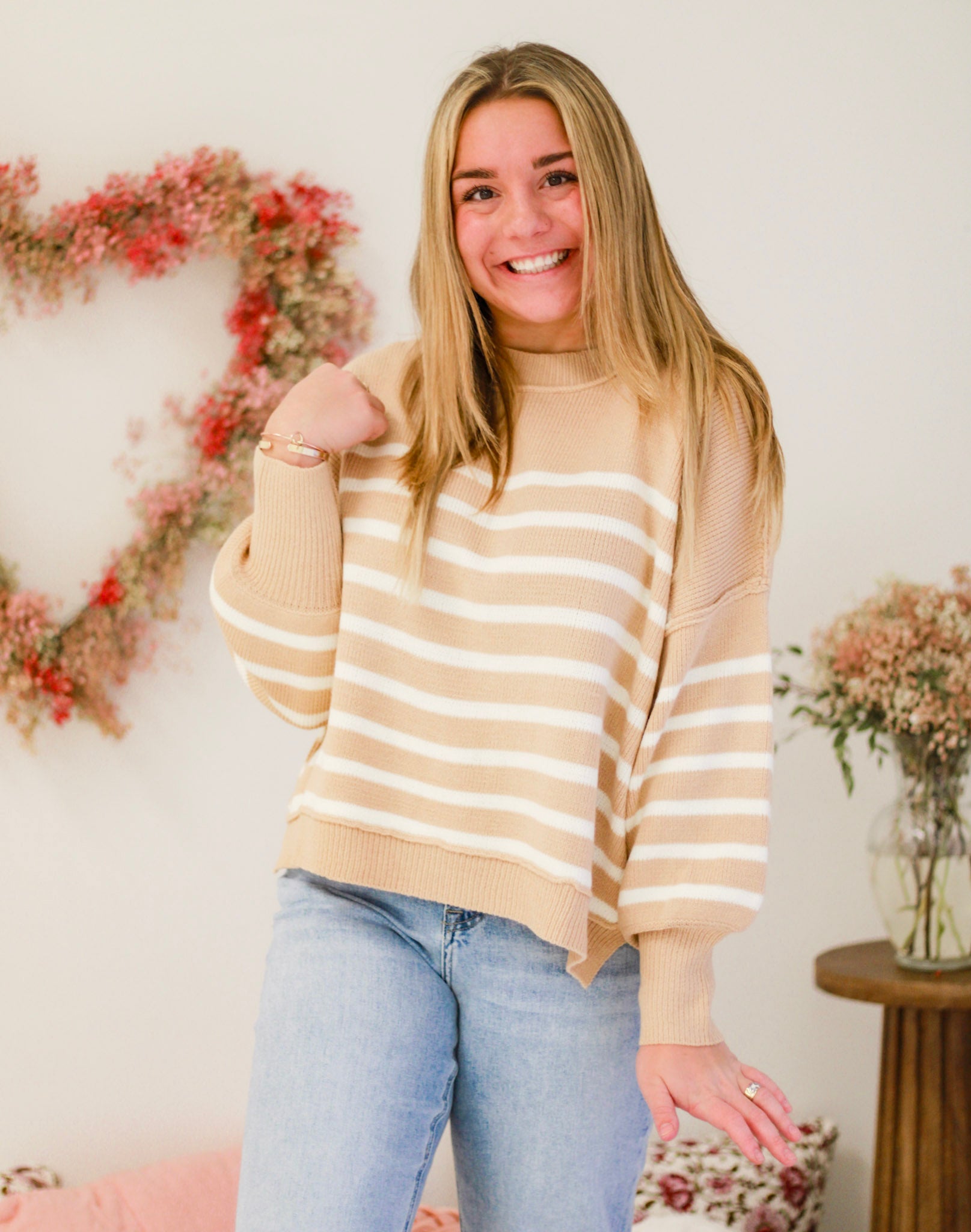 Cupid's Pick Striped Sweater in Taupe