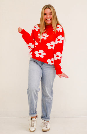 Crazy for You Red Floral Sweater