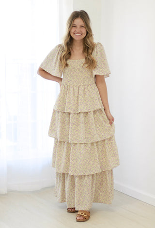 Meet Me at Brunch Maxi Dress in Lemon/Lavendar