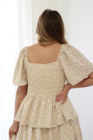 Meet Me at Brunch Maxi Dress in Lemon/Lavendar