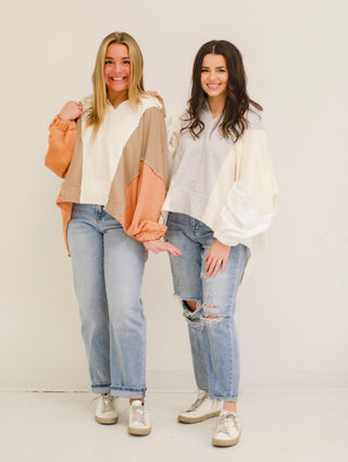 No Mixed Feelings French Terry Oversized Pullover in Camel Mix