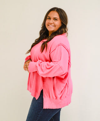 Kiss of Love Vintage Washed Pullover in Fuchsia