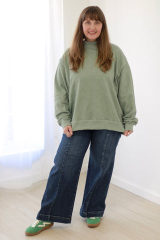 Sage Vintage Wash Mock Neck Pullover by Bucketlist