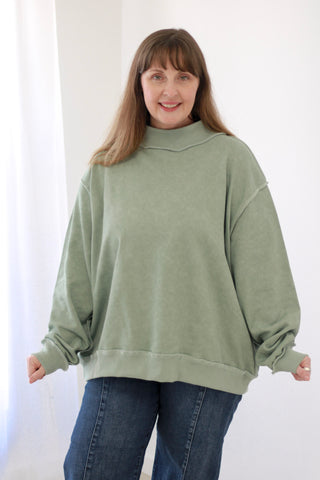 Sage Vintage Wash Mock Neck Pullover by Bucketlist