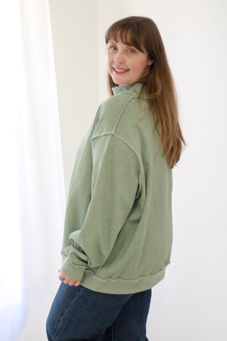 Sage Vintage Wash Mock Neck Pullover by Bucketlist
