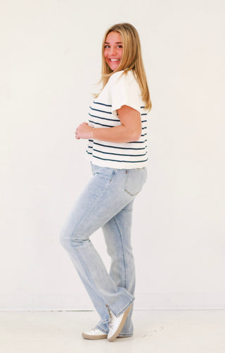 Already Gone Striped Sweater in White/Navy