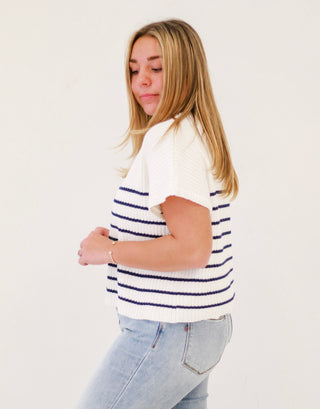 Already Gone Striped Sweater in White/Navy