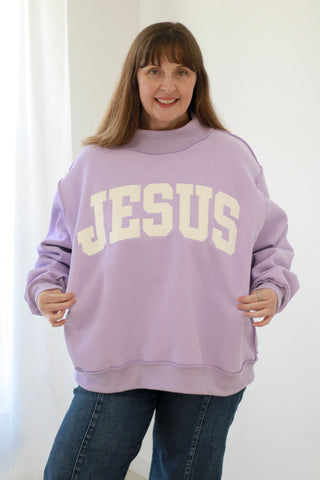 Jesus Mockneck Pullover in Lavender