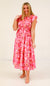 Pretty Girl Hot Pink Floral Midi Dress