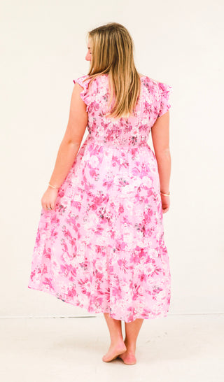 Pretty Girl Light Pink Floral Midi Dress