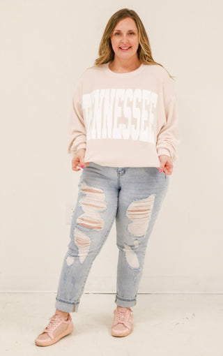 Tennessee Time Oversized Ribbed Pullover in Cream