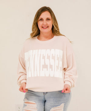 Tennessee Time Oversized Ribbed Pullover in Cream